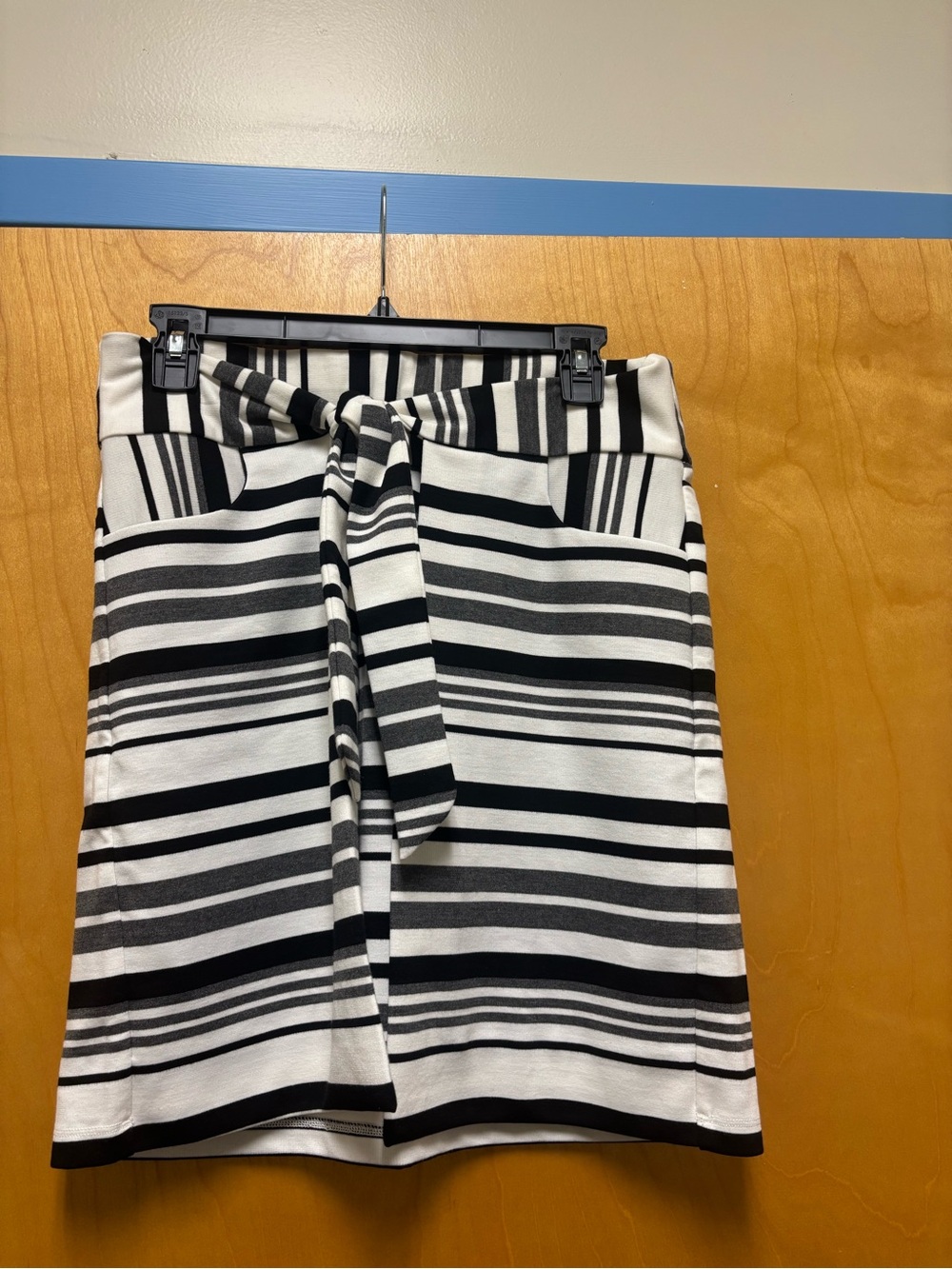 CAbi Black & White Striped Tie-Waist Mini Skirt